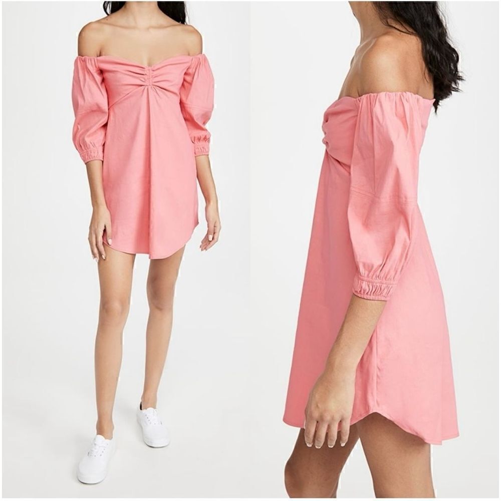 A.L.C Women’s Mila Off The Shoulder Smocked Back Linen Blend Mini Dress in Lyche